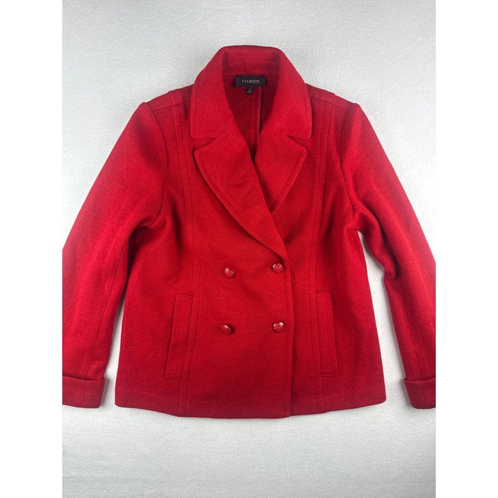 Talbots Red Wool Blend Double Breasted Pea Coat Jacket Size 12 VN1953
